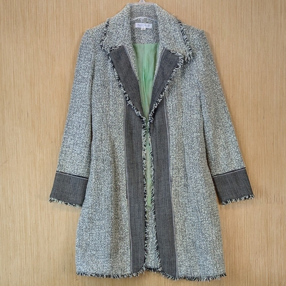 White House Black Market Tweed Fringe Heritage Old‎ Money Retro Longline Coat 10